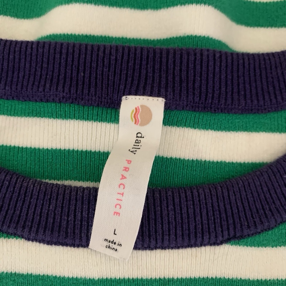 Daily Practice Green White Stripe Knit Crewneck Casual Cozy Pullover Sweater L - Picture 3 of 5